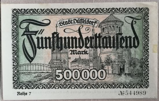 Германия 500000 марок 1923 г Дюссельдорф (Dusseldorf) 1150.d, UNC, В/З волны