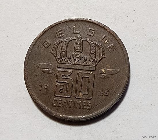 Бельгия 50 сантимов, 1953 Надпись на голландском  BELGIЁ