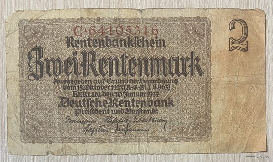Банкнота 2 марки 1937 год. Веймарская республика. С рубля без МЦ.