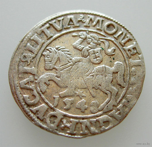 Полугрош 1548, Жигимонт Август, Вильно. Арабская единица в начале даты, окончание легенд: Ав - LI, Рв - LITVA. Остатки штемпельного блеска, коллекционное состояние