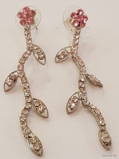 Серьги, стразы багеты, длина 7 см