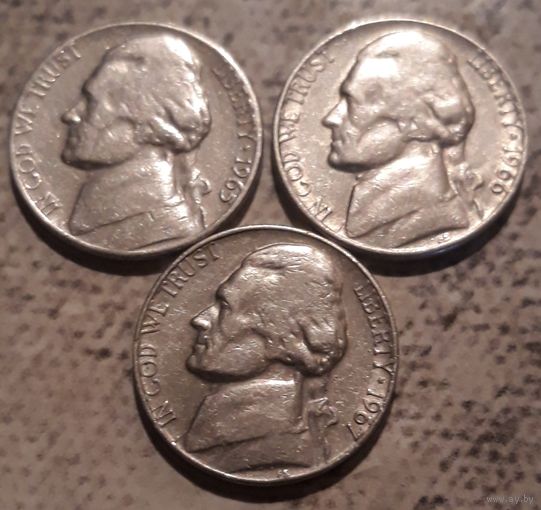5 центов 1965. 1966. 1967  без обозначения МД США