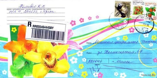 2005. Конверт, прошедший почту "Цветы"