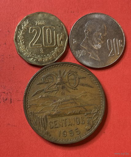 Мексика 3 разные монеты по 20 сентаво