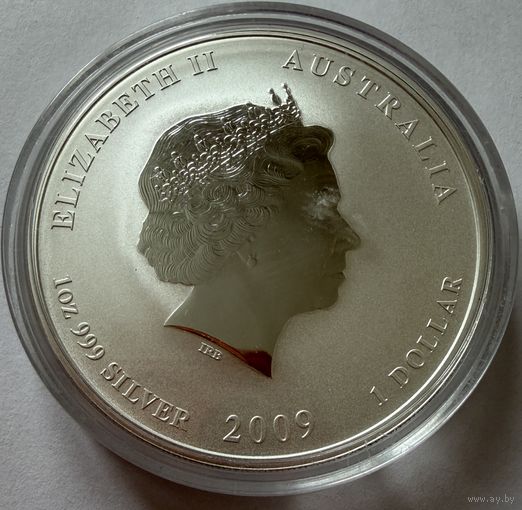 1 доллар 2008 г.  Год Быка.  Елизавета 2.  Австралия.  УНЦИЯ. СЕРЕБРО. 999 пр.