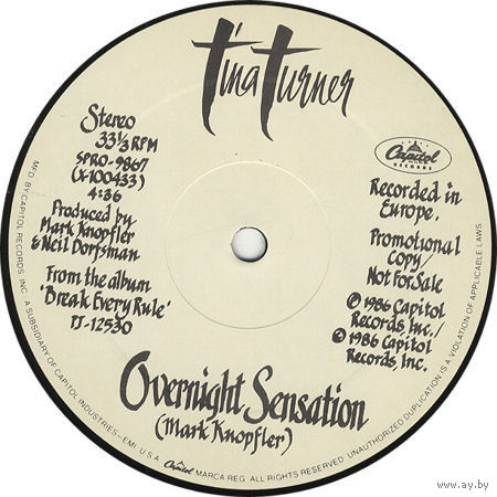 Tina Turner / Mark Knopfler – Overnight Sensation, SINGLE 1986