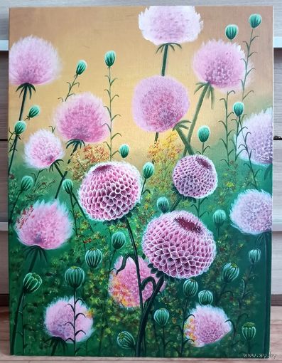 Интерьерная картина. Цветы в поле. Цветочное поле. 30 x 40. Акрил. Холст натянутый на картоне. 2023 год