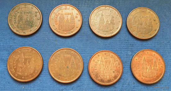 Испания 5 евроцентов 2000, 2003, 2005, 2006, 2007, 2009, 2010, 2014, 2016, 2017, 2018