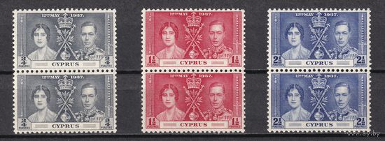 120.BrKS. Великобритания. Колонии.  Кипр. Коронация Георга VI и Елизаветы. 1937 г. Полная серия. Mi.##133-135. MNH.