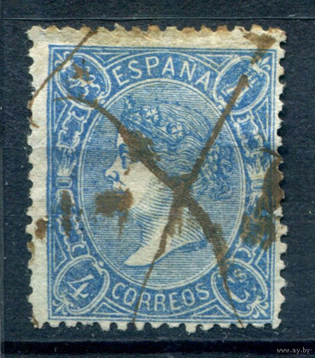 Испания (Королевство) - 1865г. - королева Изабелла II, 4 Cs - 1 марка - гашёная [Mi 68]. #1-Sp-23-A-1