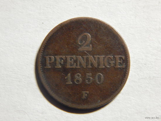 Саксония 2 пфеннига 1850г