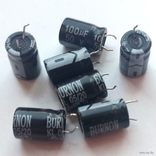 100 мкФ - 50 В ((Цена за 15 шт)) Burnon. 105 С. 100мкф. Конденсаторы электролитические. Электролиты. 100мкФ 50В