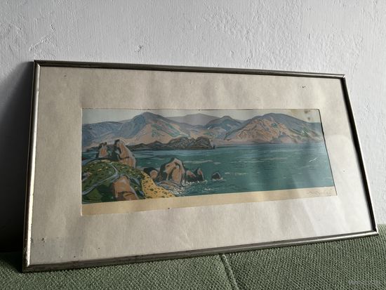 Цветная линогравюра художник Лозовой 1965г 40х22см