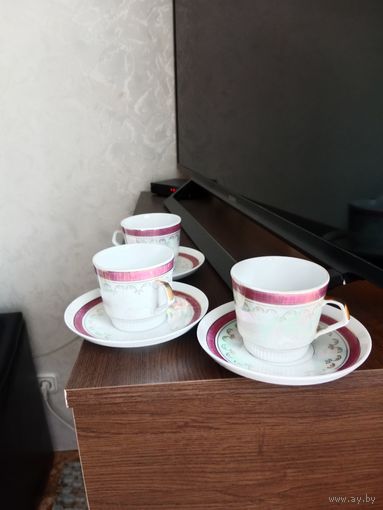 3 чашки с блюдцами фарфор Stadtlengsfeld ГДР без проблем