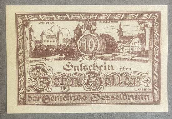 Нотгельд Австрия Дессельбрунн, 10 геллеров 1920 год