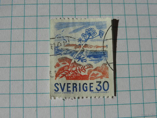 Швеция, марка 1967 года, Flowers Angelique Beaches