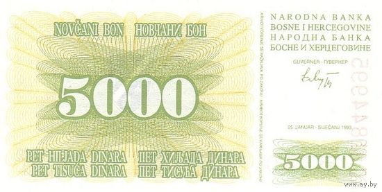 Босния и Герцеговина 5000 динаров образца 1993 года UNC p16a