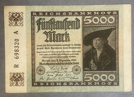 Банкнота 5000 марок 1922 год. Веймарская республика.