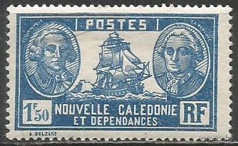Новая Каледония. Лаперуз и Де Бугенвиль. Мореходы. Парусник L'Astrolabe. 1928г. Mi#160.