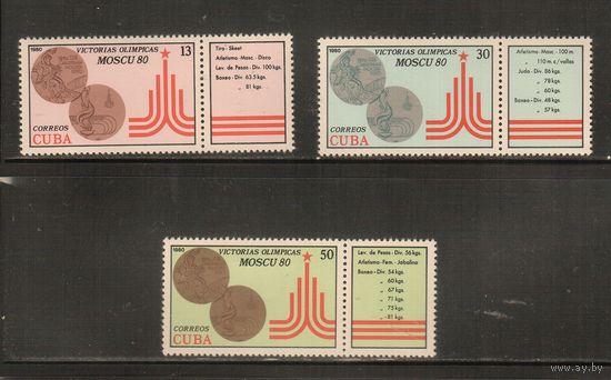Куба-1980, (Мих.2515-2517)  ** , Спорт,ОИ-1980, Призеры