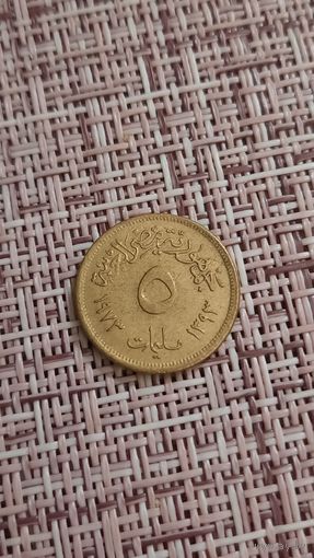 Египет 5 миллим 1973 г  ( брак , перепутка , с одной 73 с другой75 г ) Нифертити