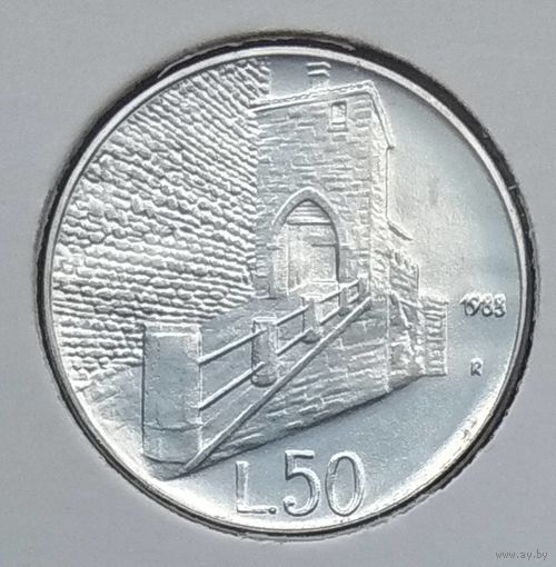 Сан-Марино 50 лир 1988 г. Укрепления Сан-Марино. В холдере