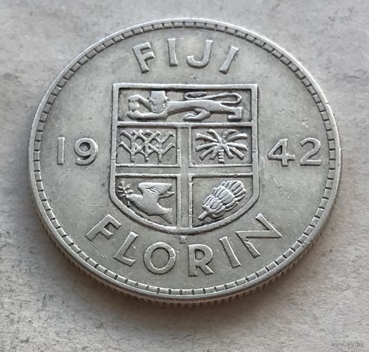 Фиджи 1 флорин 1942 Георг VI - нечастая, серебро 0,900!