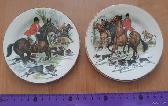 2 фирменные Английские тарелочки на тему "Охота". Недорого из коллекции.