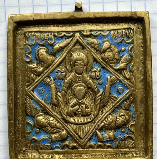 Икона Плашка Божией МатериЗнамение- Эмаль, Оригинал 19 века, с рубля!!!