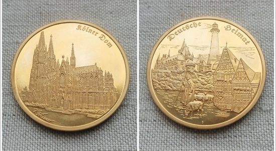 Германия /2013/ Памятная Медаль с позолотой Кёльнский собор / Goldpragung Kolner Dom / "ЗОЛОТОЕ ТИСНЕНИЕ"