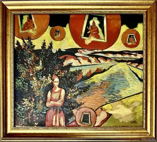 Кищенко А.М.Народ.худ; "Ожидание";83,5/74см. с учетом рамы;ДВП/масло