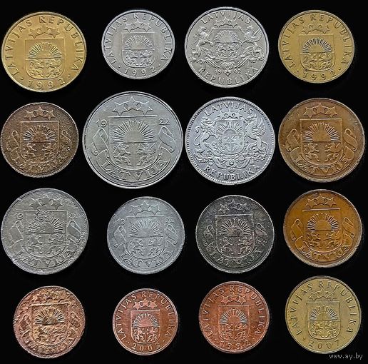 16 МОНЕТ ЛАТВИИ БЕЗ ПОВТОРОВ 1-я и 2-я РЕСПУБЛИКИ (1922 - 2007 г.г.) С СЕРЕБРОМ (1 лат 1924 г.)