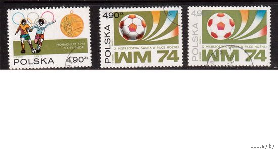 Польша-1974(Мих.2315-2316,2328) , гаш.,  Спорт , Футбол