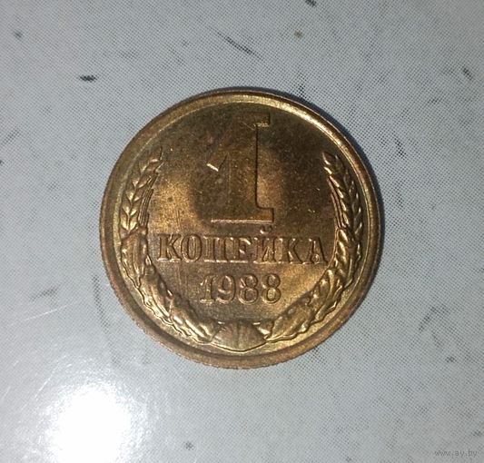 1 копейка 1988 года СССР. Красивая монета в родной патине! Без обращения!