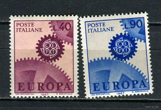 Италия - 1967 - Европа (C.E.P.T.) - Зубчатые колеса - (пятна на клее) - [Mi. 1224-1225] - полная серия - 2 марки. MNH.  (Лот 33Gw)-T4P7