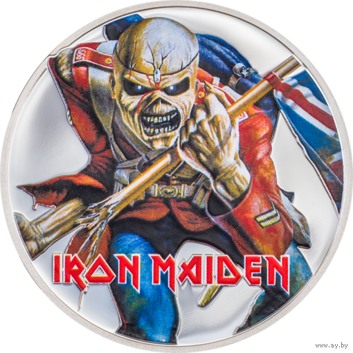 Острова Кука 5 долларов 2023г. "Iron Maiden – Eddie The Trooper". Монета в капсуле; подарочной рамке - футрляре; сертификат; коробка. СЕРЕБРО 31,10гр.(1 oz).