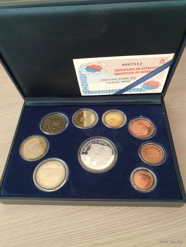 Официальный набор монет евро Испании регулярного чекана (8 монет) 2002 года PROOF.