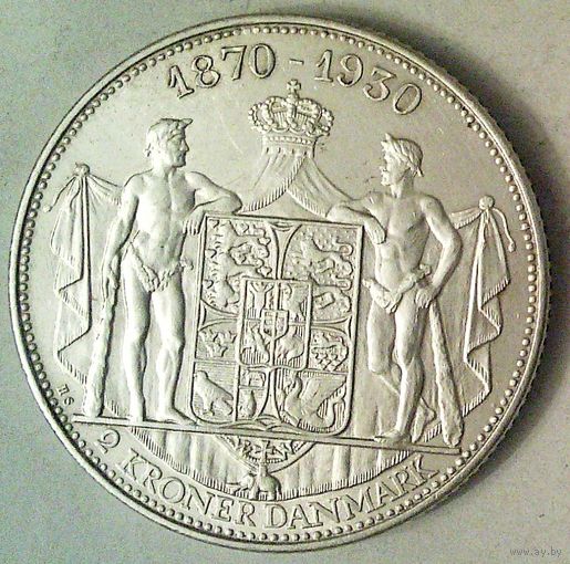 ДАНИЯ 2 кроны 1930 год "КРИСТИАН X - 60 лет со дня Рождения" (серебро)