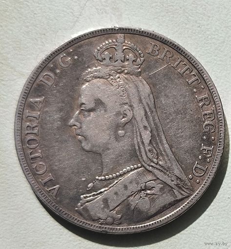 1 крона 1890 Великобритания - Рельефная! 19 век! Нечастая! Крупное серебро!