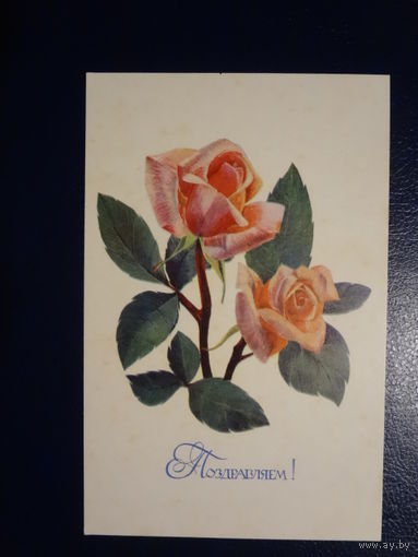 Поздравляем! Розы. 1970 г. подписанная.