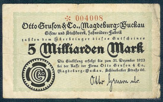 Германия (Magdeburg), 5 миллиардов марок 1923 год.