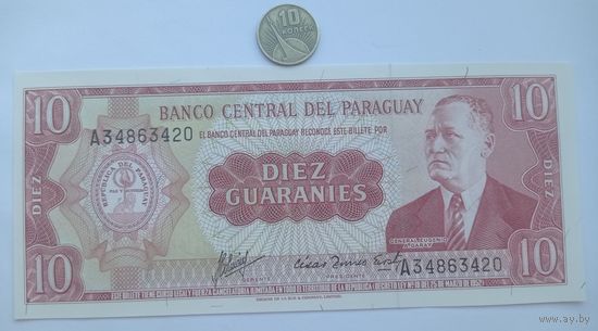 Werty71 Парагвай 10 гуарани 1963 UNC банкнота