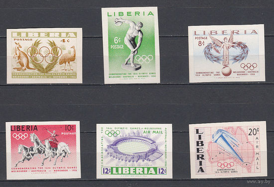 Спорт. Олимпийские игры. Либерия. 1956. 6 марок б/з. Michel N 498-503 (50,0 е).