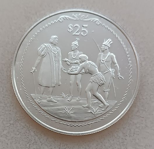 Вирджинские острова.25 долларов 1992г.500 лет Открытию Нового Света.