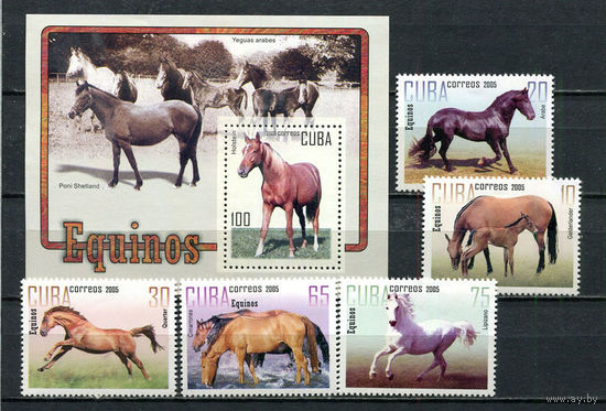 Куба - 2005 - Лошади - [Mi. 4735-4739 bl.204] - полная серия - 5 марок и 1 блок. MNH.  (LOT GP45)-T3P46