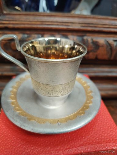 Кофейная пара. ЮММЕД,мельхиор. мНЦ (медь-никель-цинк), гравировка, Артель Московский ювелир, СССР, 1973 г.