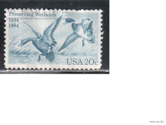 США-1984, (Мих.1707) , гаш.,  Фауна, Птицы, Утки (одиночка),