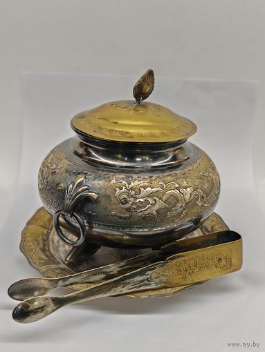 Посеребренная сахарница (Щипцы Блюдце)