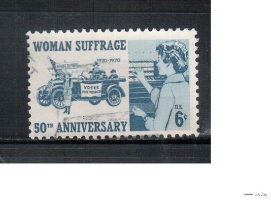 США-1970, (Мих.1008) , гаш. , Права женщин, Автомобили(одиночка)