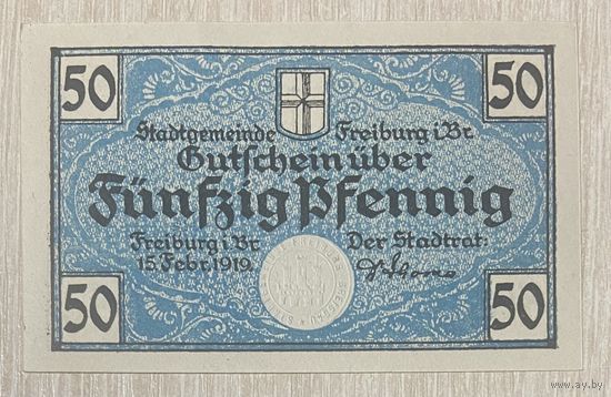 Нотгельд Фрайбург-им-Брайсгау, 50 пфеннигов 1919 год. Веймарская республика.